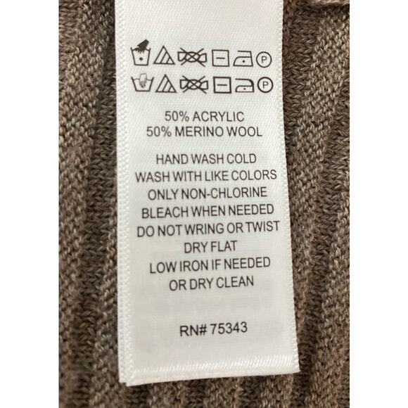 Tahari Large Brown Tunic Stripe Hi-Low Sweater Wool Blend Back Button Minimalist - Picture 7 of 7